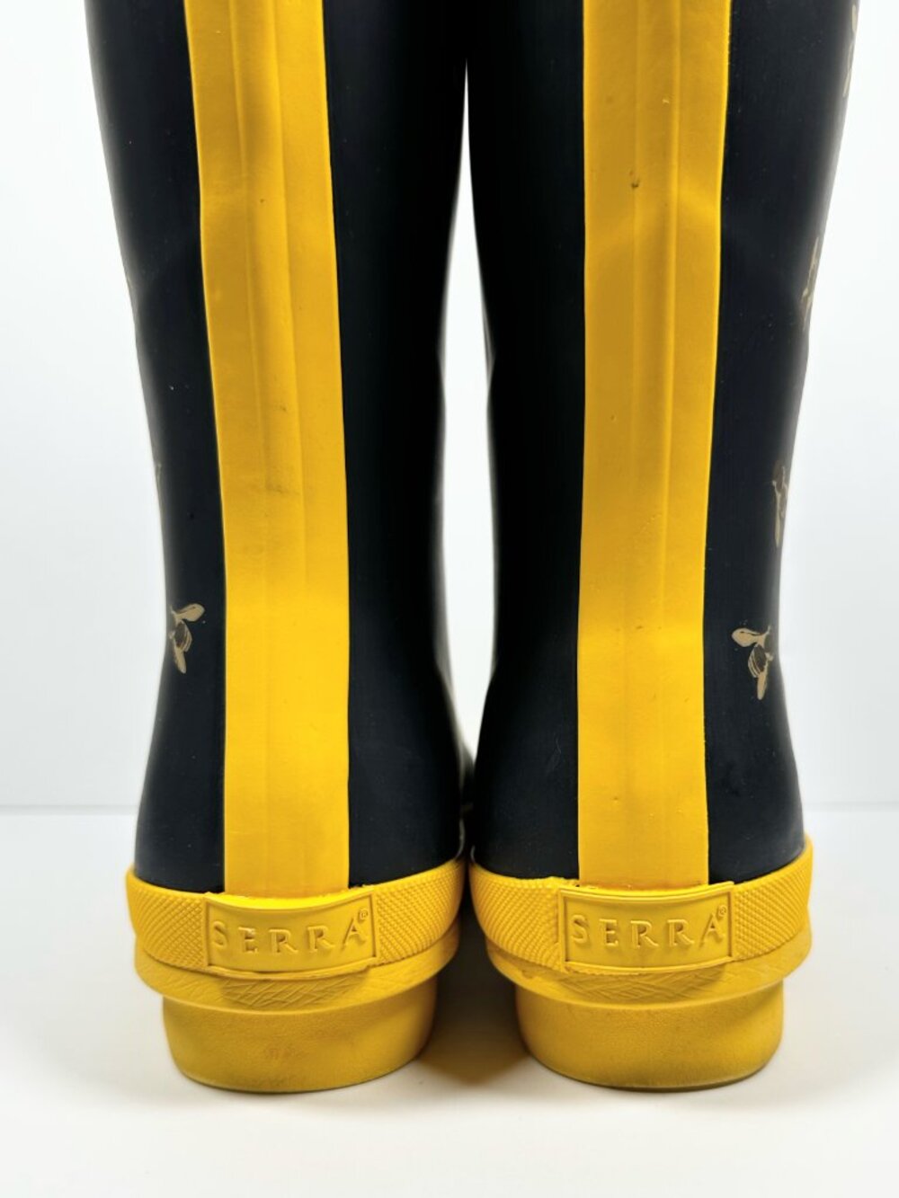 Serra Rain Boots Size US 8 Navy Blue Yellow Bee Print Wellies Rubber Waterproof - Picture 11 of 16